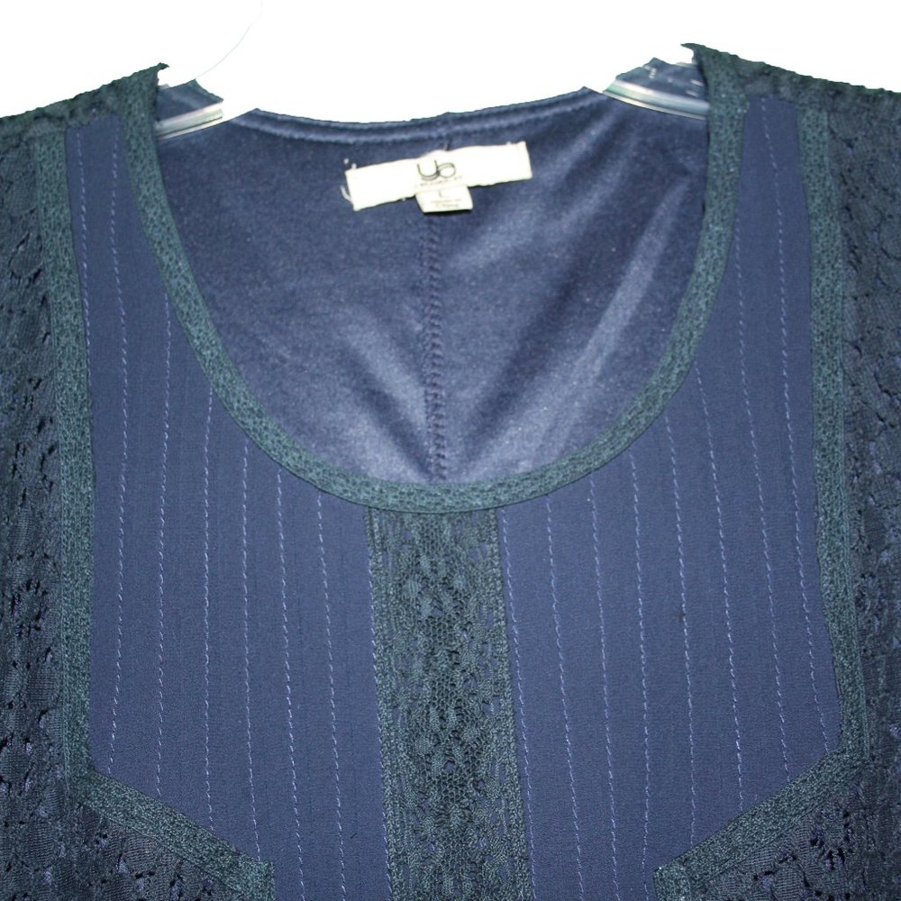 Women's Ya Dress Navy Lace Over Cotton Liner Sleeveless Size Large Knee Length